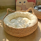 Handmade Woven Vine Cat Bed – Washable Seasonal Pet Nest for Winter Comfort