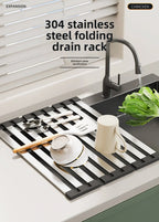 Stainless Steel Roll Up Drain Rack – Foldable Kitchen Dish Drying Basket
