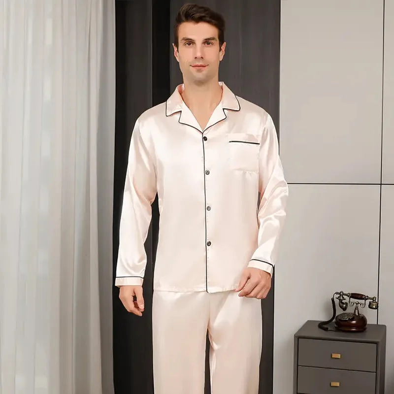 Silk Long Sleeve Pyjama Set – Plus Size Sleepwear for Men