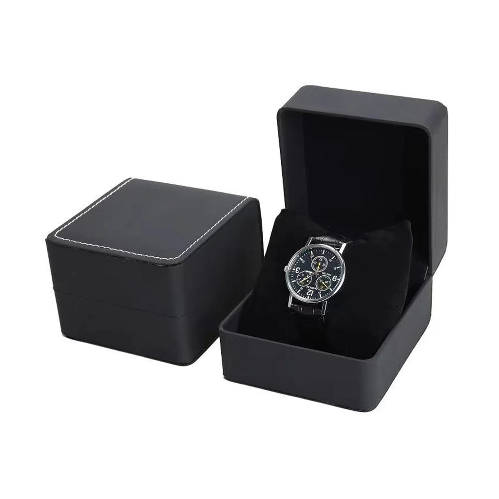 Black PU Leather Watch Box – Single Display Case with Pillow for Men