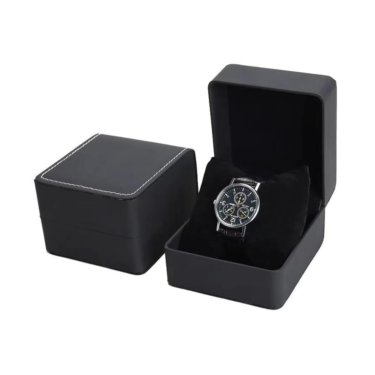 Black PU Leather Watch Box – Single Display Case with Pillow for Men