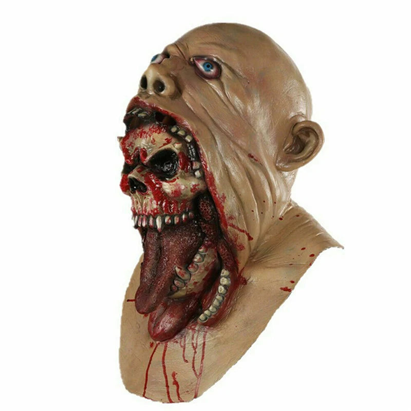 Bloody Skull Latex Mask – Double-Layer Horror Prop for Halloween Cosplay