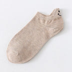 Embroidered Smiley Face Ankle Socks – Breathable Cotton for Casual Comfort