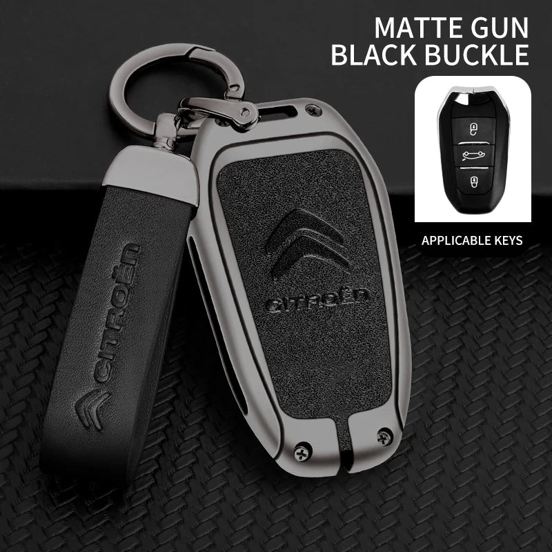 Zinc Alloy Leather Car Key Case – Protective Remote Cover for Citroen Models