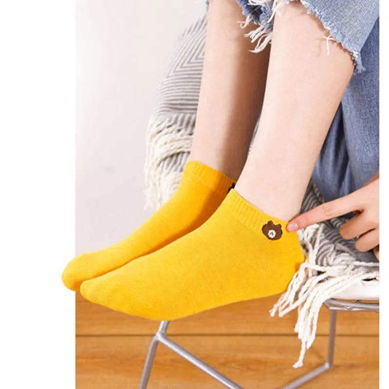 Cute Bear Low Tube Socks – Breathable Cotton Casual Footwear for Women