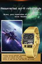 Square Stainless Steel Digital Watch – Temperature Gauge for Men's Sports