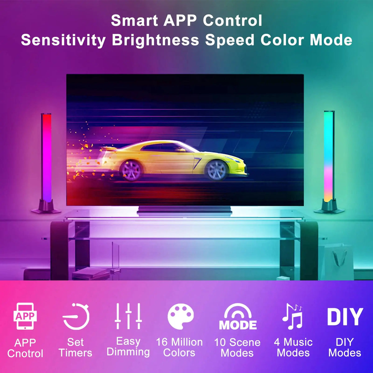 RGB LED Light Bar – Music Rhythm Sensing Desktop Lamp for Gaming Decor