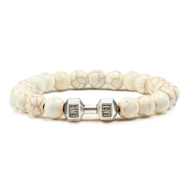 Volcanic Stone Dumbbell Bracelet – Matte Lava Bead Jewelry for Fitness Enthusiasts