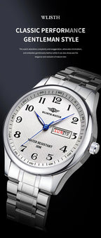 Stainless Steel Quartz Watch – Arabic Numerals Calendar for Men Gifts