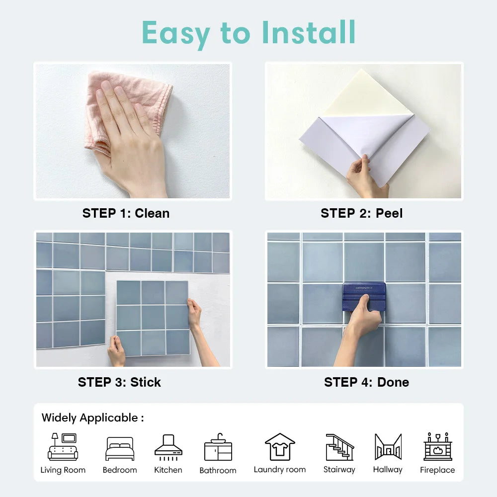 3D Self-Adhesive Tile Stickers – Waterproof Wall Decor for Kitchen Bathroom