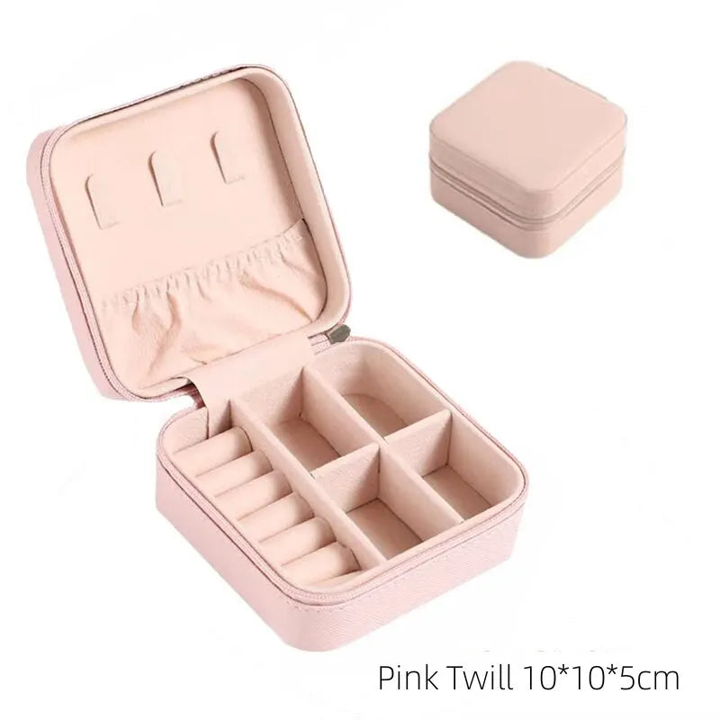 Leather Double Jewelry Box – Zippered Grid Organizer for Travel Storage