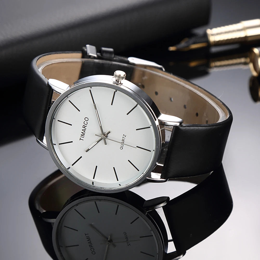 Minimalist Silver Quartz Watch – Elegant Leather Business Accessory for Women