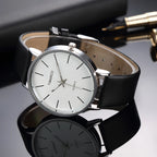 Minimalist Silver Quartz Watch – Elegant Leather Business Accessory for Women