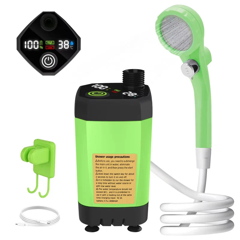 Portable Camping Shower Pump – Rechargeable with Digital Display for Outdoor