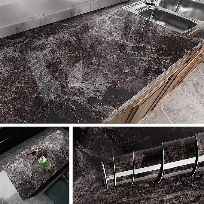Self-Adhesive Marble Wallpaper – PVC Waterproof Film for Kitchen Renovation