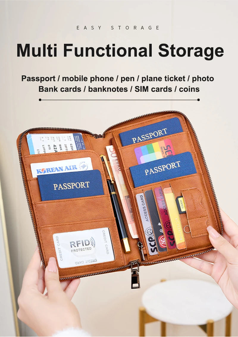 RFID Leather Passport Wallet – Anti-Theft Card Holder for Travel