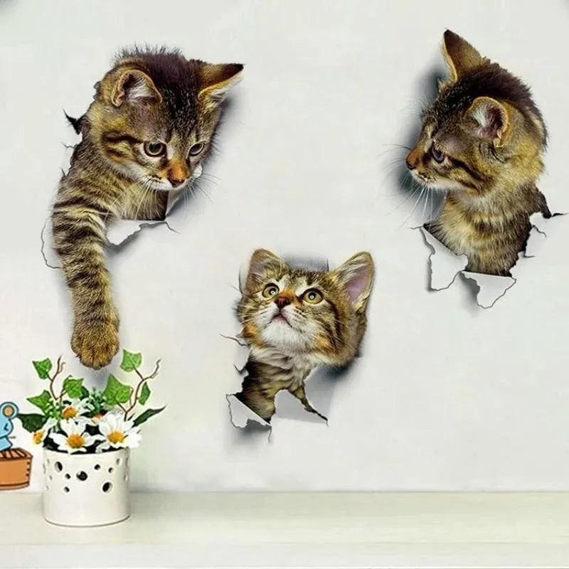 3D Cute Cat Wall Decals – Self-Adhesive Stickers for Kids Bedroom Decor