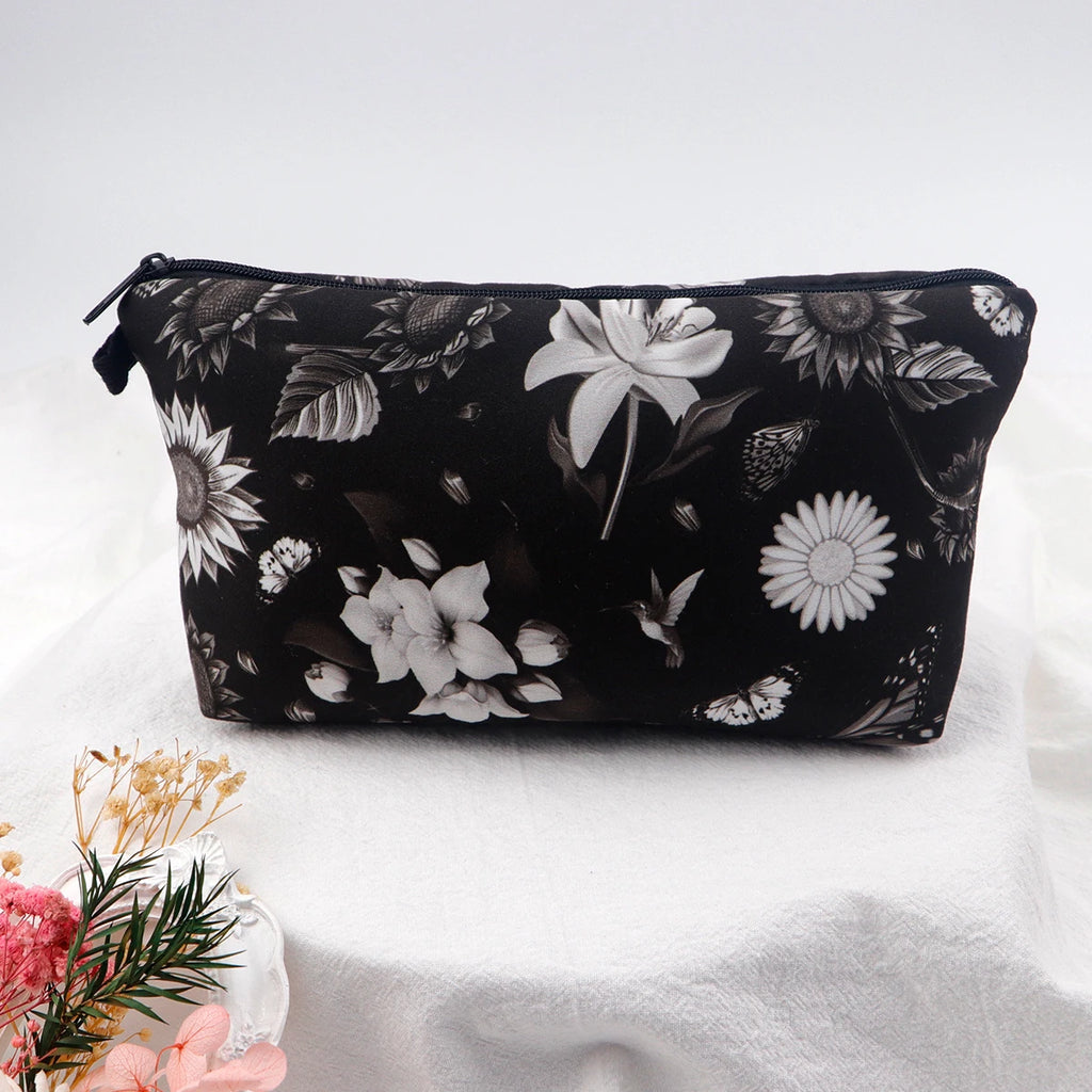 Floral Zipper Makeup Bag – Portable Travel Cosmetic Organizer for Women