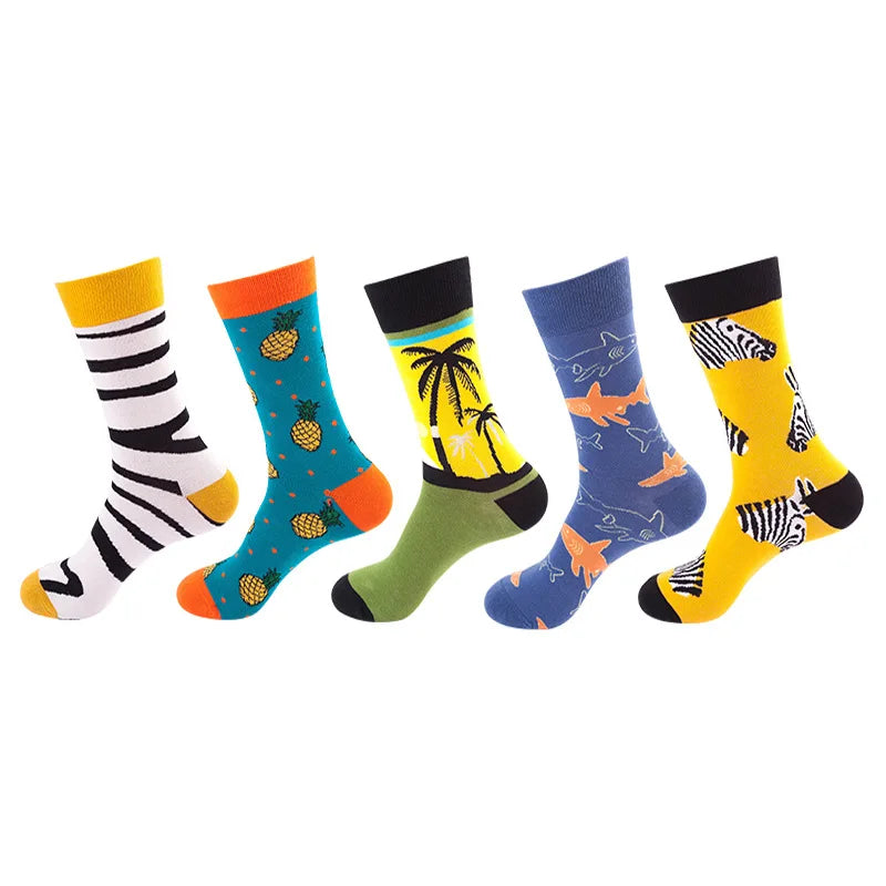 Colorful Cotton Crew Socks – Novelty Patterned Dress Wear for Men