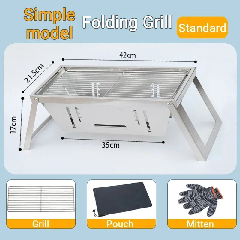 Portable Charcoal Barbecue Grill – Folding Stainless Steel Stove for Outdoor BBQ
