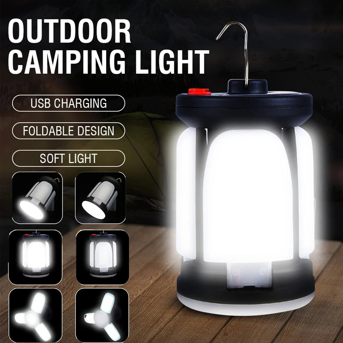 Rechargeable Solar LED Lantern – 1000LM Power Bank for Camping and Fishing