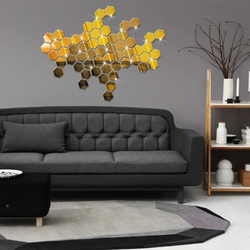 Hexagon Acrylic 3D Mirror Wall Stickers – Self-Adhesive Decor for Home
