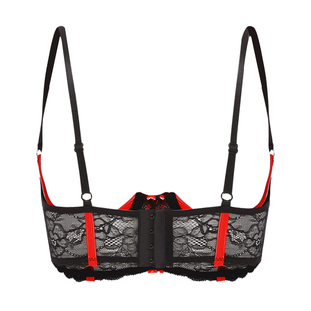 Wetlook Leather Push Up Bralette – Underwire Lace Lingerie for Sexy Cosplay