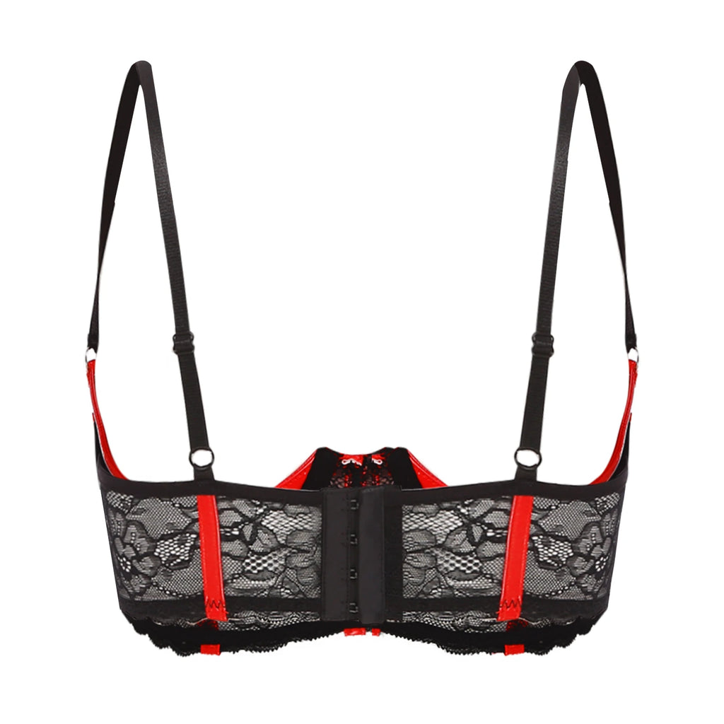 Wetlook Leather Push Up Bralette – Underwire Lace Lingerie for Sexy Cosplay