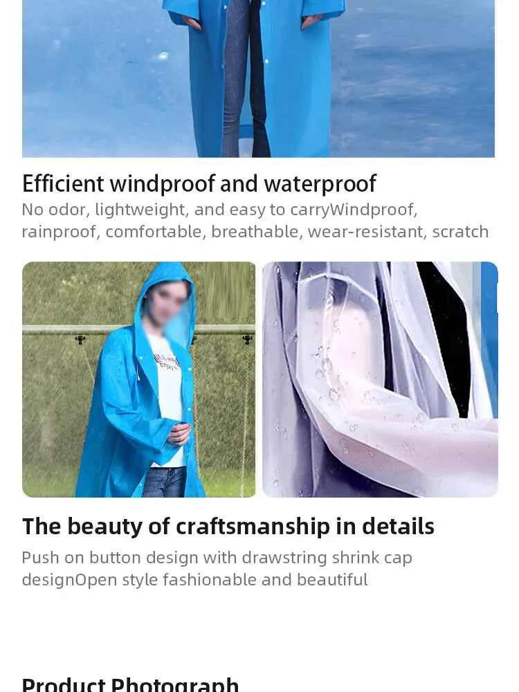 Heavy Duty Waterproof Raincoat – Thickened Hooded Poncho for Outdoor Travel