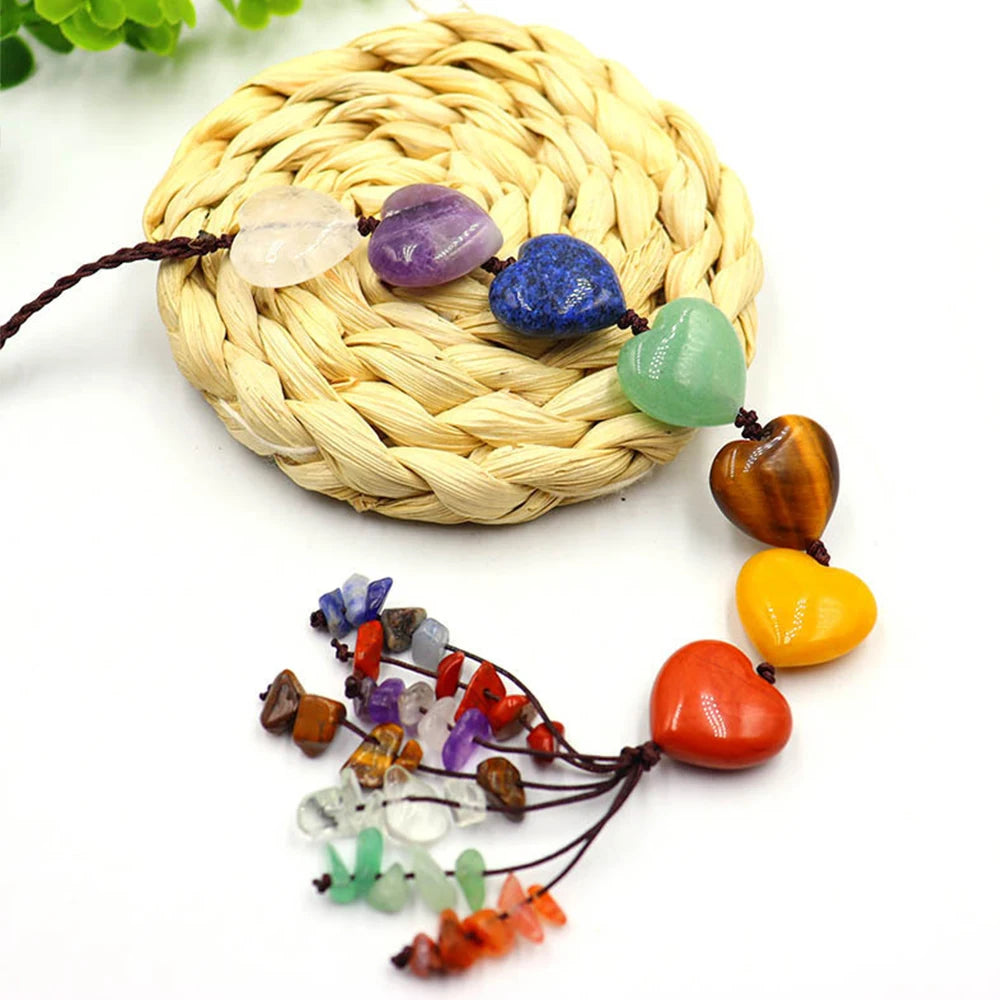 7 Chakras Crystal Hanging Ornament – Natural Stone Decor for Yoga Meditation