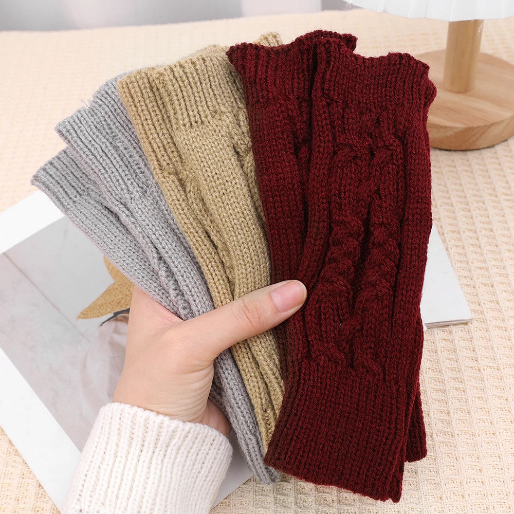 Soft Wool Half Finger Gloves – Warm Knit Arm Mittens for Winter Outdoor