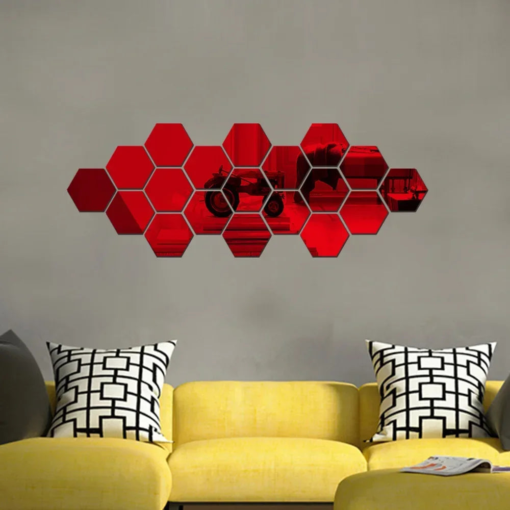 Hexagon Acrylic 3D Mirror Wall Stickers – Self-Adhesive Decor for Home