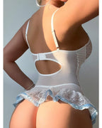 Pink Lace Bodysuit – Bow Knot Perspective Lingerie for Sexy Cosplay