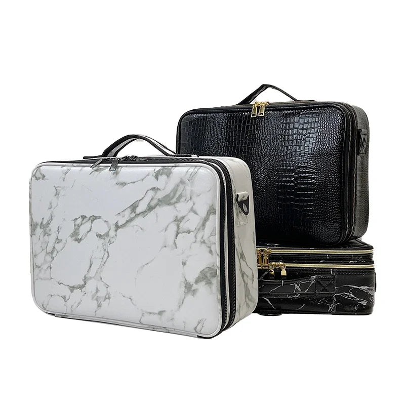 Large PU Leather Makeup Case – Professional Storage for Travel and Cosmetics