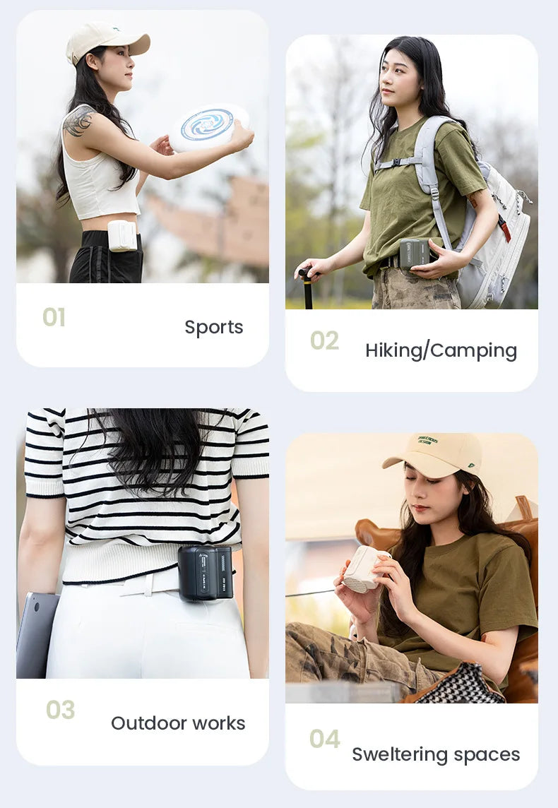 Portable Waist Clip Fan – Rechargeable Cooling Device for Outdoor Camping
