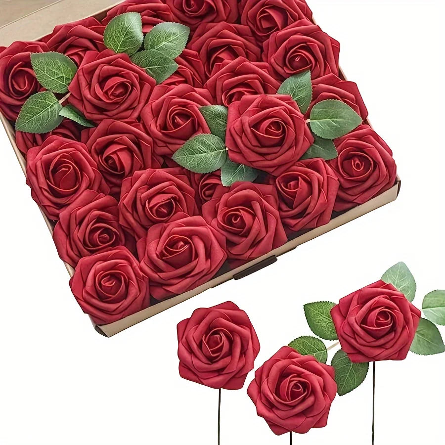 Artificial Rose Flowers – Stemmed Fake Roses for Wedding Bouquets and Decor