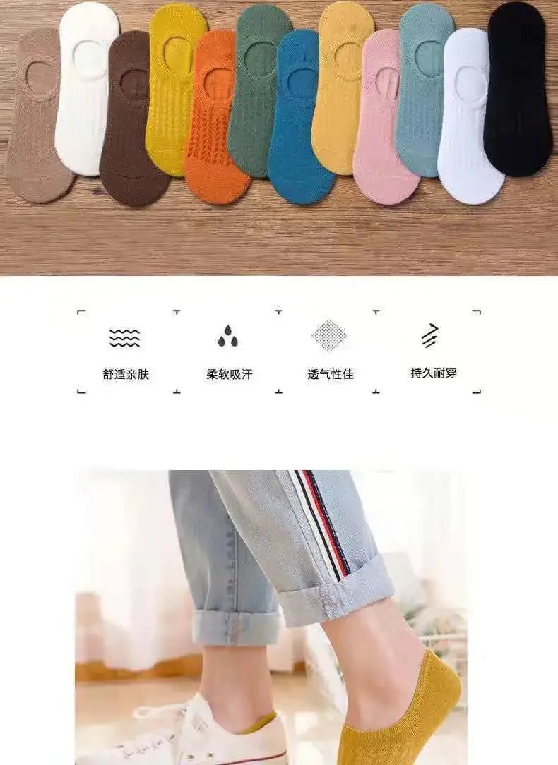Silicone Invisible Boat Socks – Soft Cotton Women's Ankle Liners for Summer