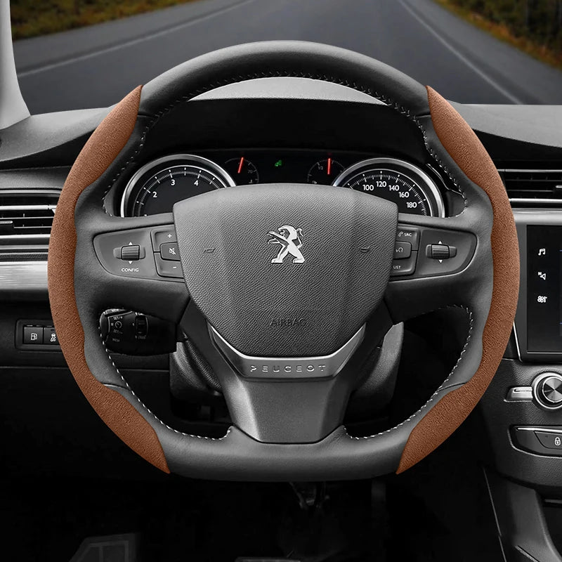 Suede Steering Wheel Cover – Anti-Slip Segmented Grip for Peugeot Vehicles