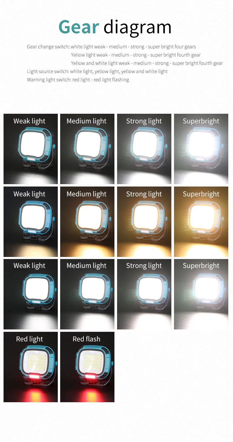 Rechargeable LED Spotlight Lantern – Magnetic Work Light for Outdoor Camping