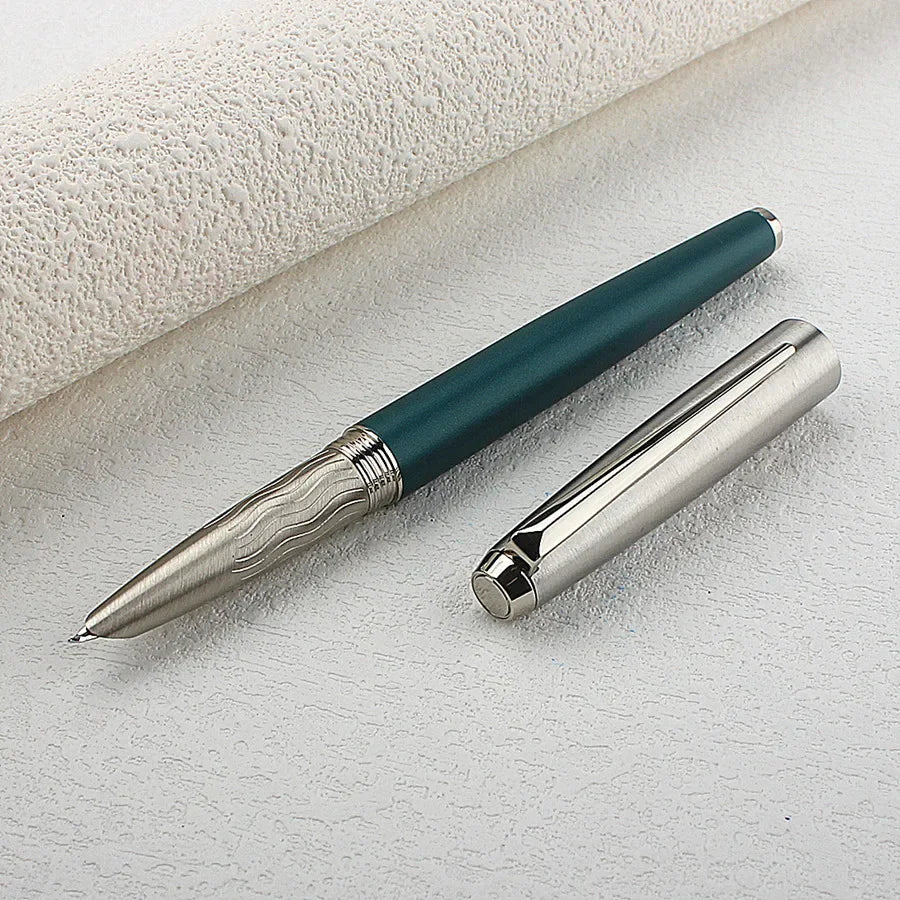 Calligraphy Fountain Pen – Bent Nib Silver Green for Painting and Office