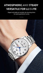 Stainless Steel Quartz Watch – Arabic Numerals Calendar for Men Gifts