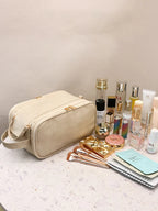 Large PU Leather Makeup Bag – Double Zipper Organizer for Travel Toiletries
