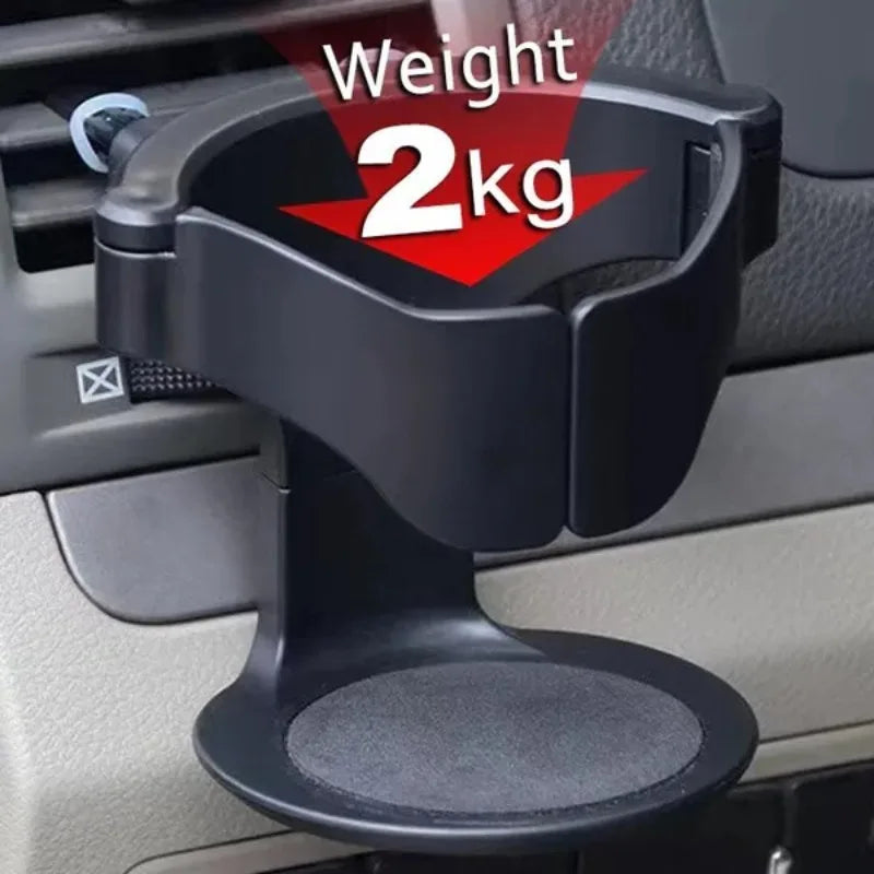 Car cup holder attached to air vent, supports up to 2kg weight, for travel convenience