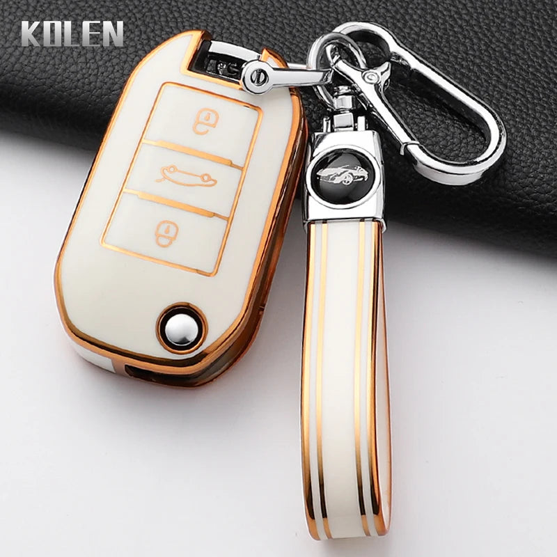 TPU Car Key Case Cover – Protective Keychain for Peugeot and Citroen Models