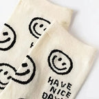 Happy Face Cotton Crew Socks – Cartoon Cat Hosiery for Women