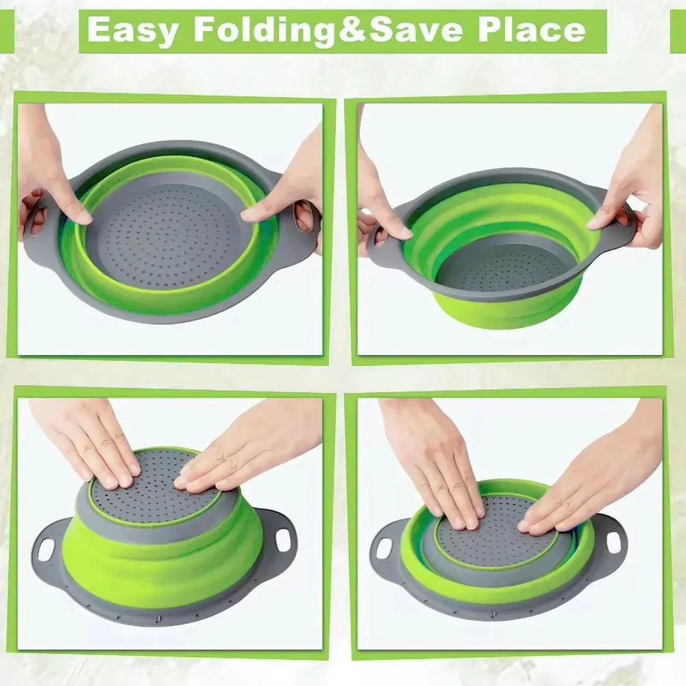 Collapsible Silicone Colander – Foldable Strainer for Kitchen Food Washing