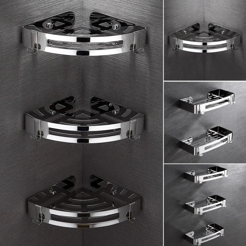 Stainless Steel Corner Shower Shelf – Wall Mounted Organizer for Bathroom Storage