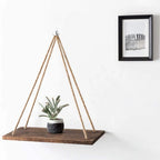 Macrame Hanging Wall Shelf – Reclaimed Wood Triangle Display for Home Decor