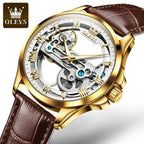 Automatic Skeleton Mechanical Watch – Leather Strap for Luxury Mens Formal Wear