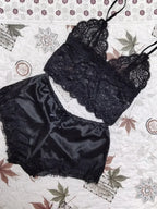 Lace Silk Pajama Set – Sexy Crop Top and Shorts for Women Sleepwear